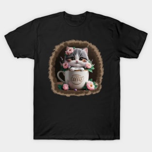 Cute Cat In coffee cup T-Shirt